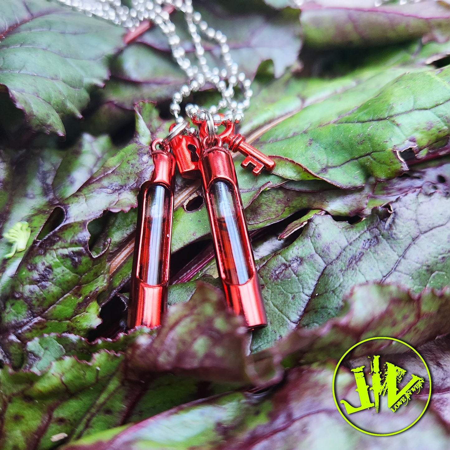 Red Nano-plated Blood Vial Jewelry |  Blood Vial Necklaces | Blood Vial Pendants for BFFs | Blood Vials | 2 Necklaces with Anticoagulant charms chains