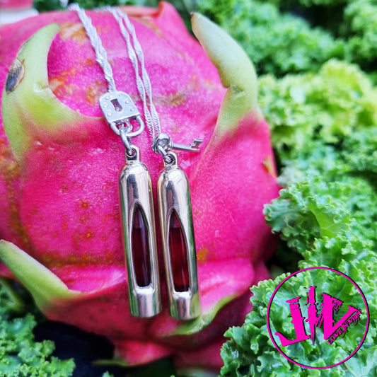 Set of 2 Sterling Silver Blood Vials With Anticoagulant, Blood Bond Charms Kit, Weddings Necklaces Blood Vials For Long Distance, Spooky