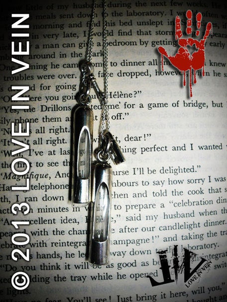 Set of 2 Sterling Silver Blood Vials With Anticoagulant, Blood Bond Charms Kit, Weddings Necklaces Blood Vials For Long Distance, Spooky