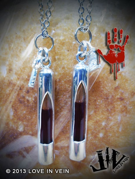 Set of 2 Sterling Silver Blood Vials With Anticoagulant, Blood Bond Charms Kit, Weddings Necklaces Blood Vials For Long Distance, Spooky